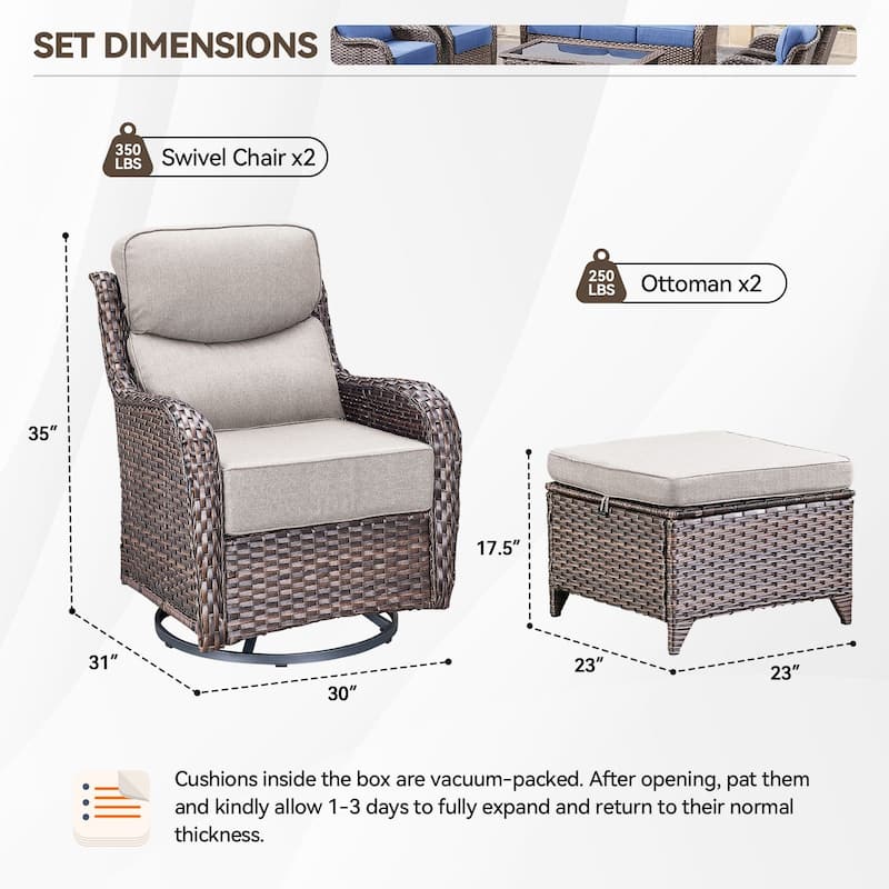 Outdoor Patio Sofa Swivel Chair with 6-Inch Thick Cushions Set