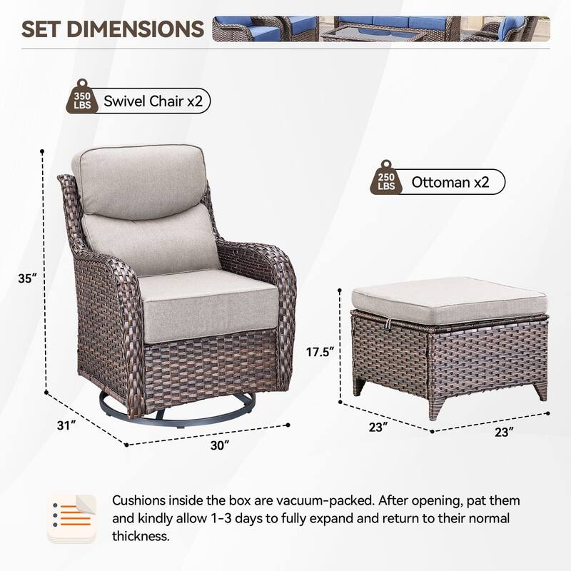 Pocassy Patio Furniture Set with Swivel Chairs, All Weather Patio Wicker