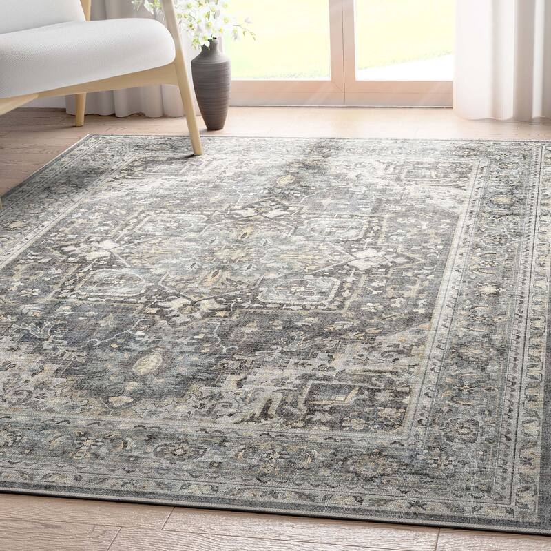 Well Woven Apollo Tirana Medallion Flat-Weave Area Rug - 5' 3" x 7' 3" - Dark Grey - Rectangle