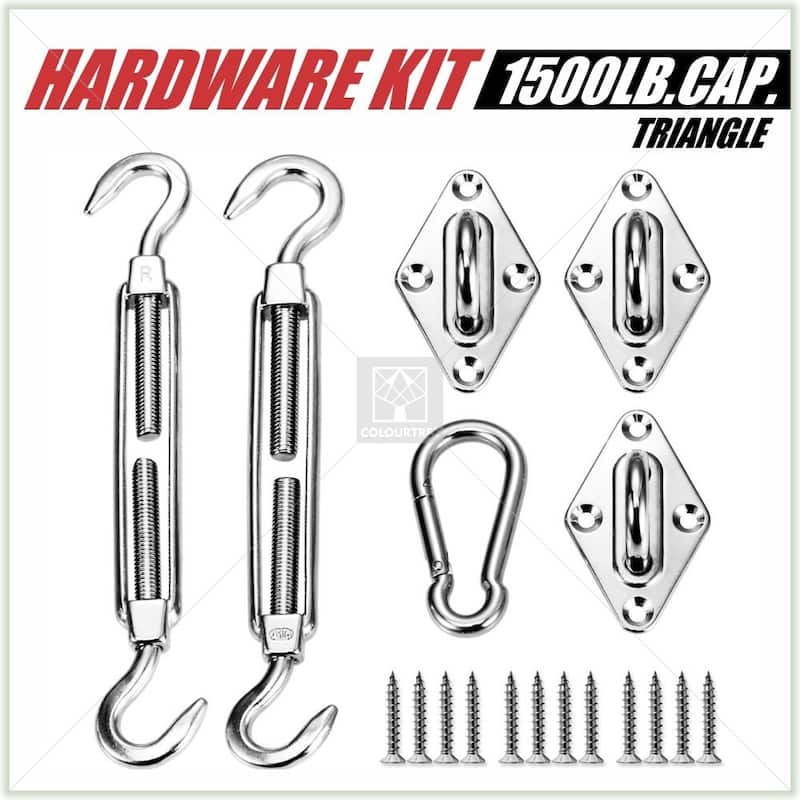 ColourTreeUSA Waterproof Triangle Sun Shade Sail w/Hardware Installation Kit + Cable Ropes UV Block 220 GSM