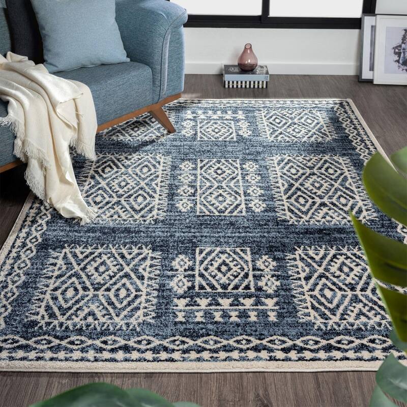 Luxe Weavers Bohemian Geometric Tribal Area Rug - 6' x 9' - Navy