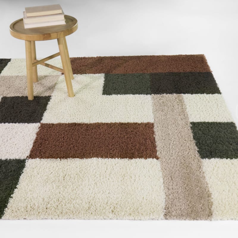 Martha Color Block Shag Area Rug - Green/Rust - 7'10" x 10'