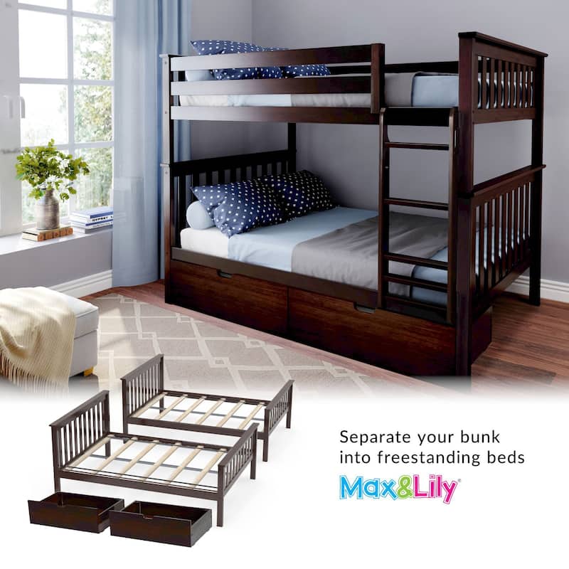 Max and Lily Full over Full Bunk Bed with Storage Drawers