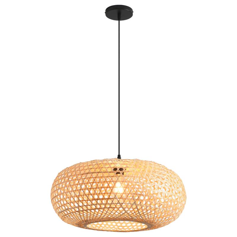 22" Bohemian Natural Bamboo Handmade Round Chandelier 1-Light Pendant Light