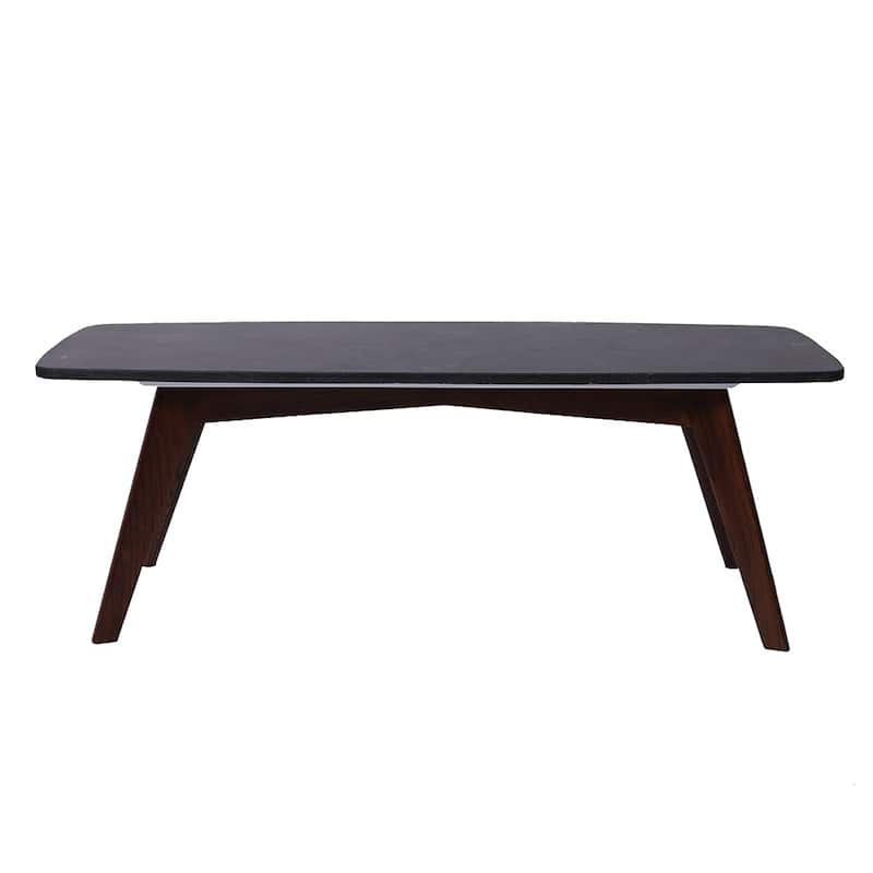 Faura 18" x 43.5" Rectangular Italian Black Marble Coffee Table with Walnut Legs