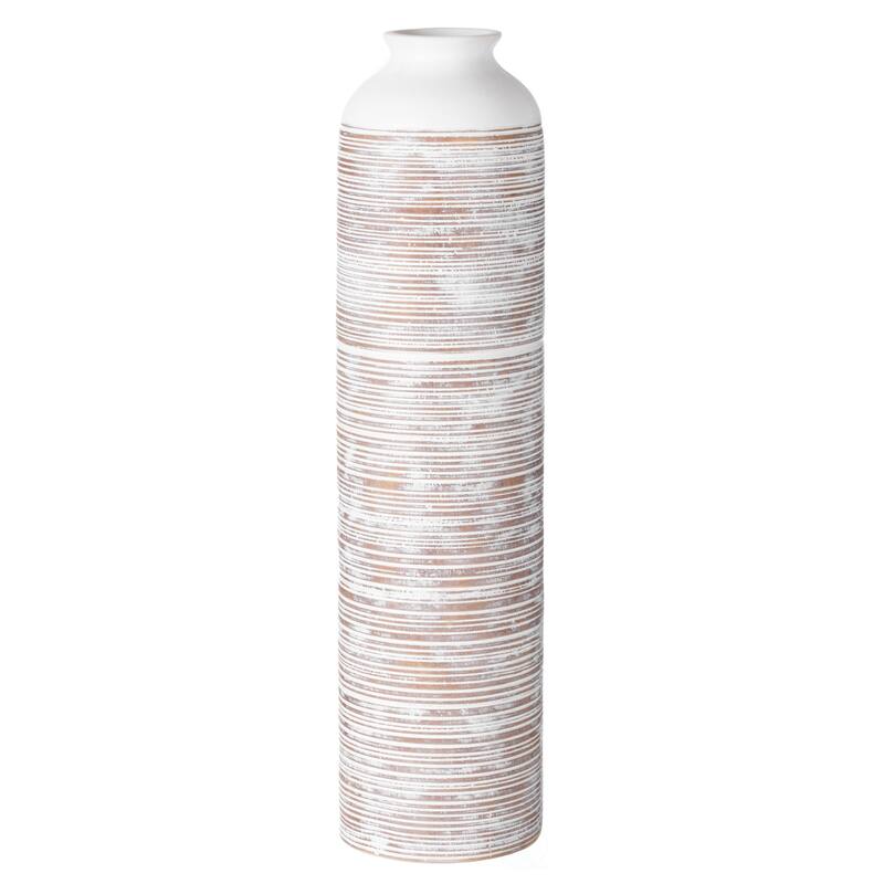 Contemporary Floor Vase - Ribbed 20-Inch-Tall Trumpet Style Ceramic White Table Vase - Modern Home Decor Accent for Entryway