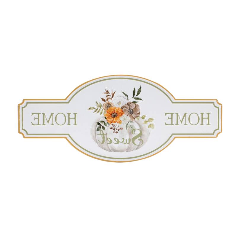 HomeRoots 10" X 22" White Green And Orange Metal Home Sweet Home Hanging Wall Decor