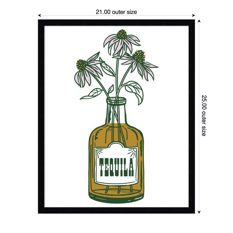 Tequila Potted Florals by The Whiskey Ginger Wood Framed Wall Art Print - Black