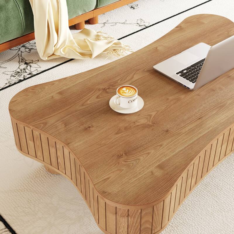 Lift Top Coffee Table 42" - Fluted Panel Hidden Storage, Silent Hydraulic Lift, Curved Safety Corners,5 Min Assembly