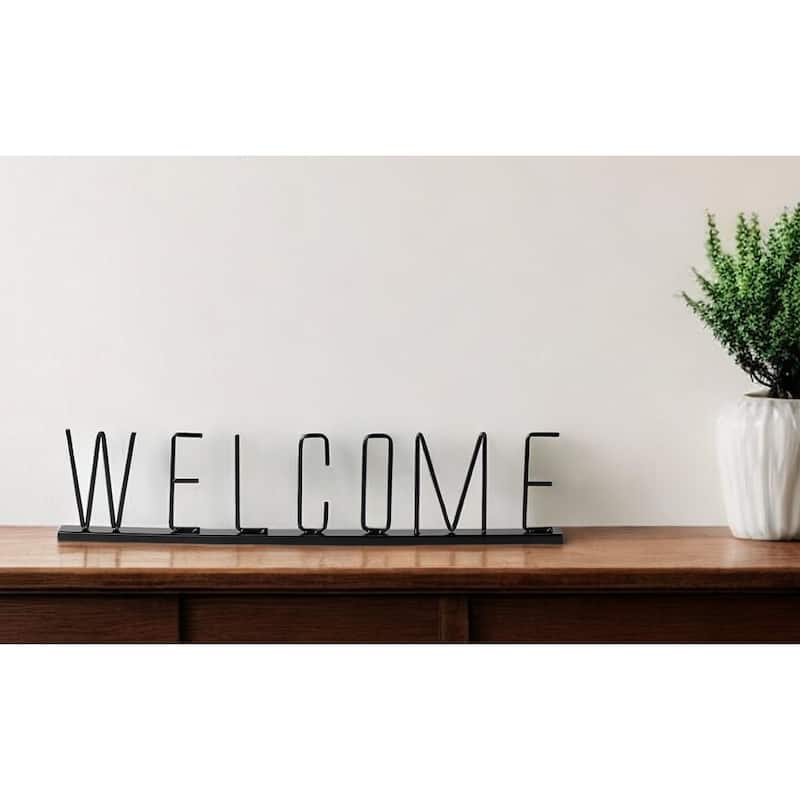 HomeRoots 24" Black Metal Welcome Sign Tabletop Sculpture - 1" W x 24" D x 5" H