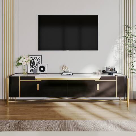 Moasis 78.7 "TV Console Stand Marble Countertop Gilded Frame with 2 Doors and 4 Drawers