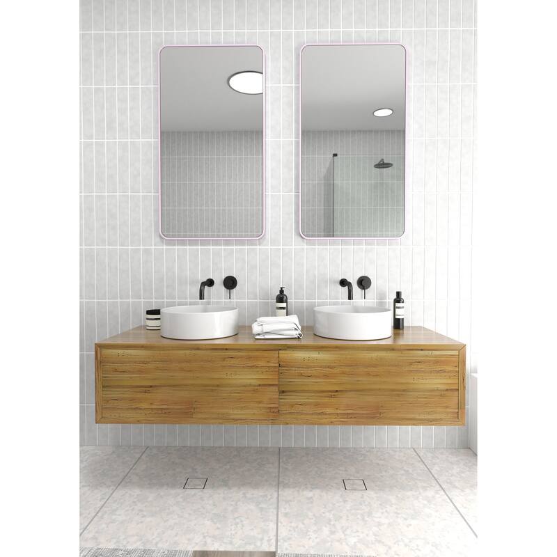 Glass Warehouse 40 in. H x 22 in. W Radius Corner Stainless Steel Framed Mirror