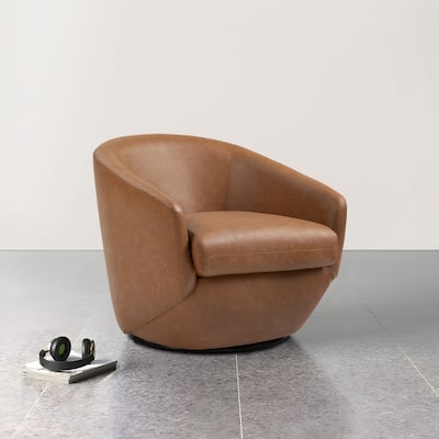 Faux Leather Velvet Upholstered Swivel Barrel Chair