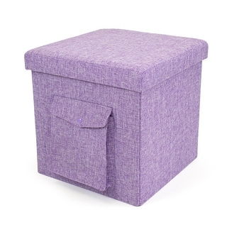 Humble Crew Purple Fabric Folding Storage Cube Ottoman w/ Pocket - Bed ...