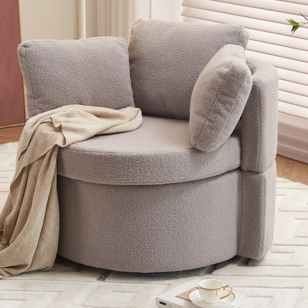 Light Gray 31.5" Swivel Barrel Chair with Storage