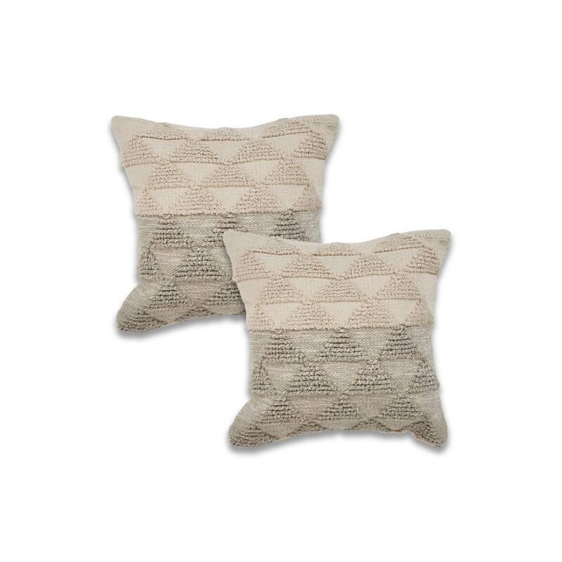 Handwoven Textured Geometric Square Throw Pillows - 18" - Gray and Beige - Set of 2