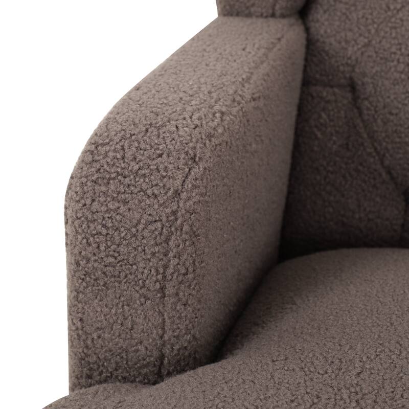 Teddy Fleece Fabric Upholstered Accent Chair, Ergonomic Living Room Club Chair, Lounge Armchair with Tufted Back & Solid Legs