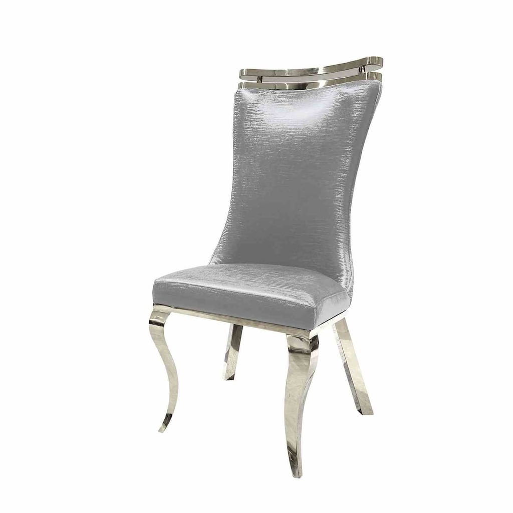Glam Silver Finish Upholstered Side Chairs Set