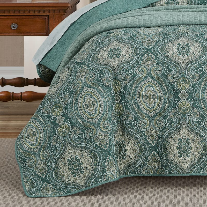 Tommy Bahama Turtle Cove Green Cotton Reversible Quilt Set