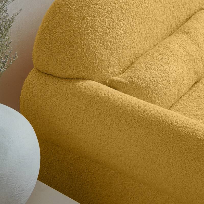 Modern Lambs Wool Fabric Loveseat Sofa with Lumber Pillows for Living Room