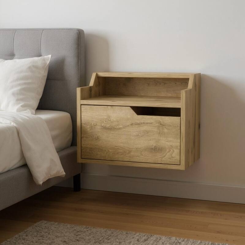 HomeRoots 16" Beige Wood One Drawer Floating Nightstand - Beige - 1-drawer
