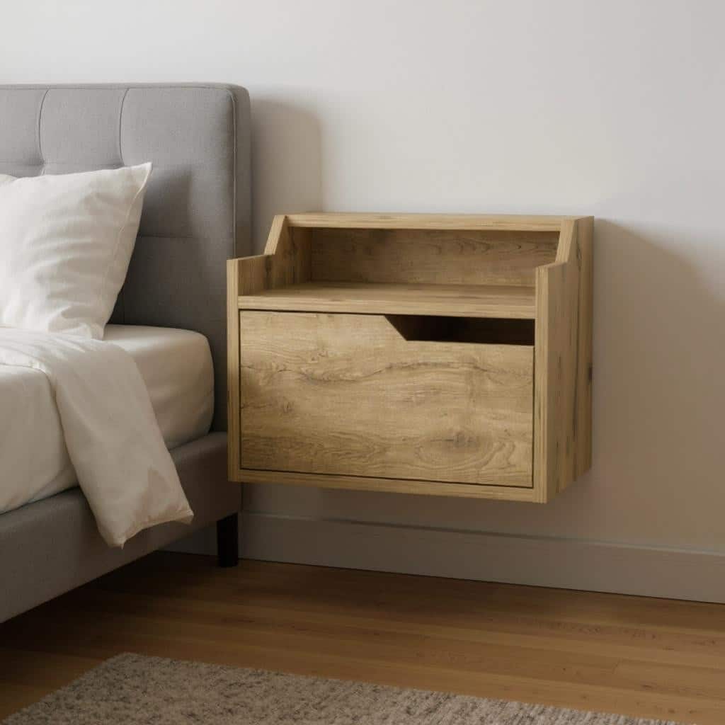 HomeRoots 16" Beige Wood One Drawer Floating Nightstand