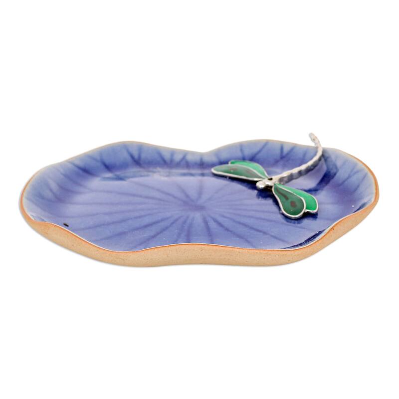 Novica Handmade Dreamy Dragonfly Celadon Ceramic Catchall