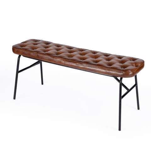 Austin Leather Button Tufted Bench