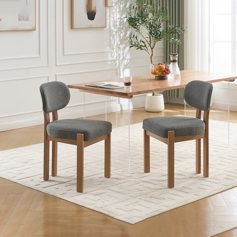 Set of 2 Modern Wooden Fabric Upholstered Dining Room Chair Kitchen Chairs - Beige