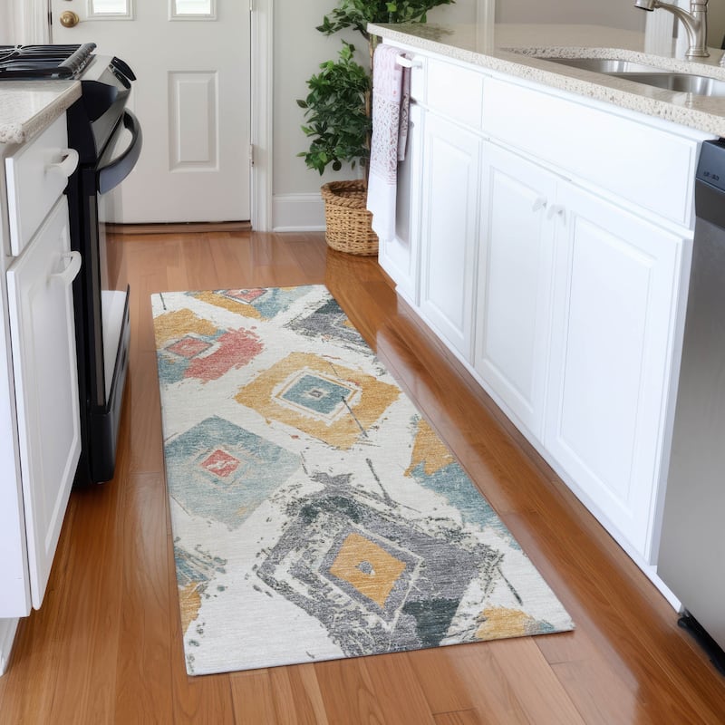 Premium Washable Super Soft Modern Diamonds Mayfield Rug - 2'3" x 7'6" - Ivory
