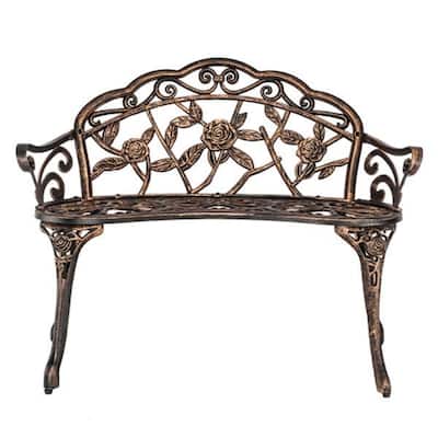 38.5" Cast Aluminum Outdoor Courtyard Decoration Park Leisure Rose Chair - N/A
