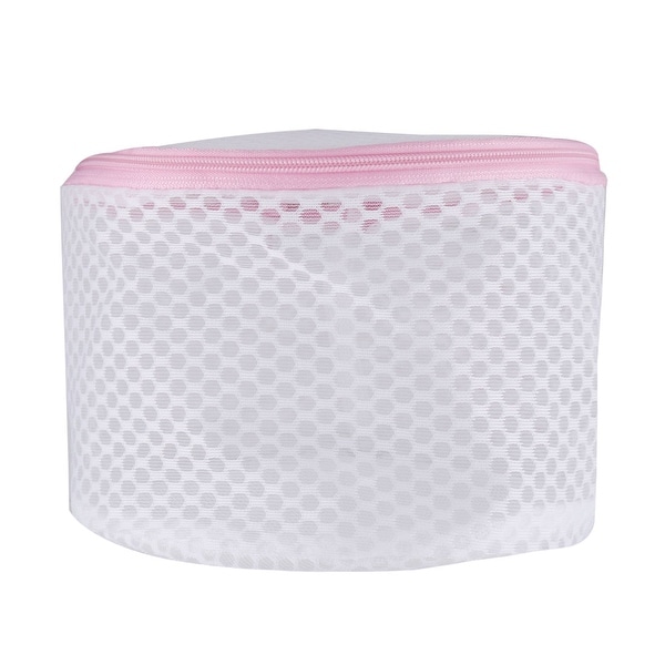 Home Polyester Cylinder Shape Zipper Closure Design Underwear Sock Washing Cleaning Bag White