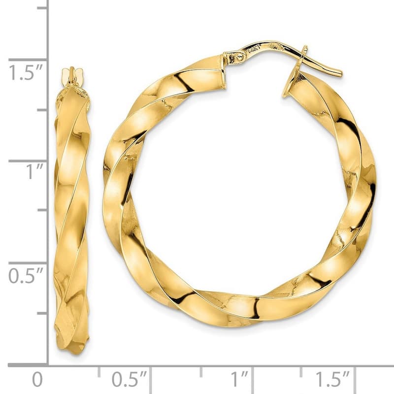 Curata 14k Yellow Gold Polished Twisted 34.6x4mm Round Hoop Earring