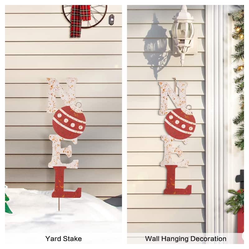 Glitzhome 36"H Christmas Rusty Metal JOY & NOEL Sign Yard Stakes Garden Decor (Two Functions)