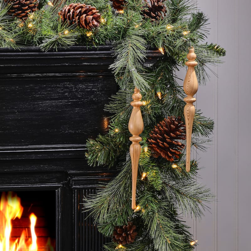 11" Glass Woodtone Finial Ornament Set of 2