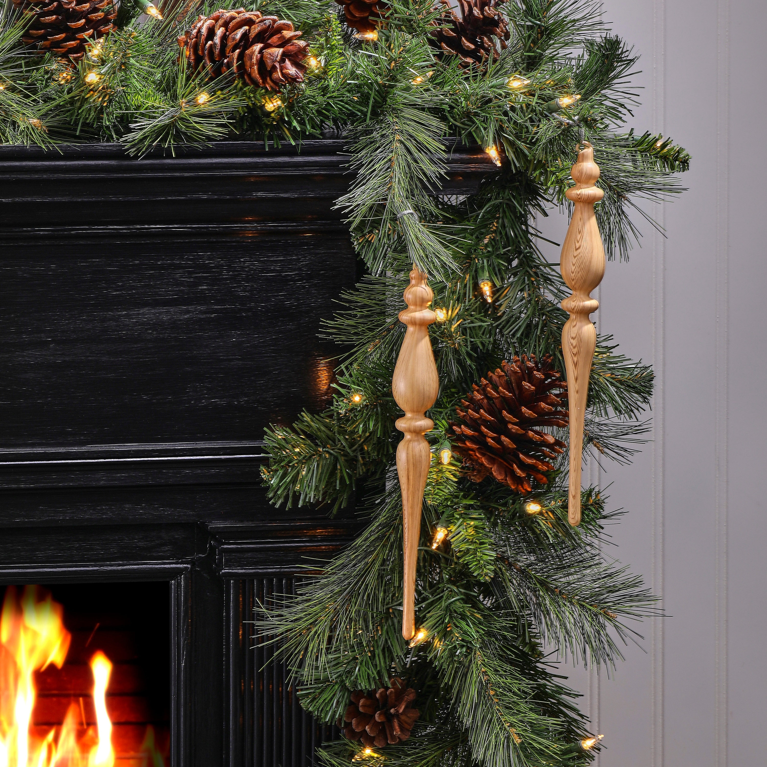 11" Glass Woodtone Finial Ornament Set of 2