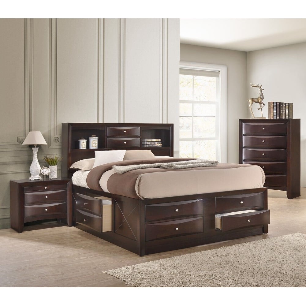 Captain's Bed Solid Wood Storage Drawers Bed Chest Nightstand 3pc Set
