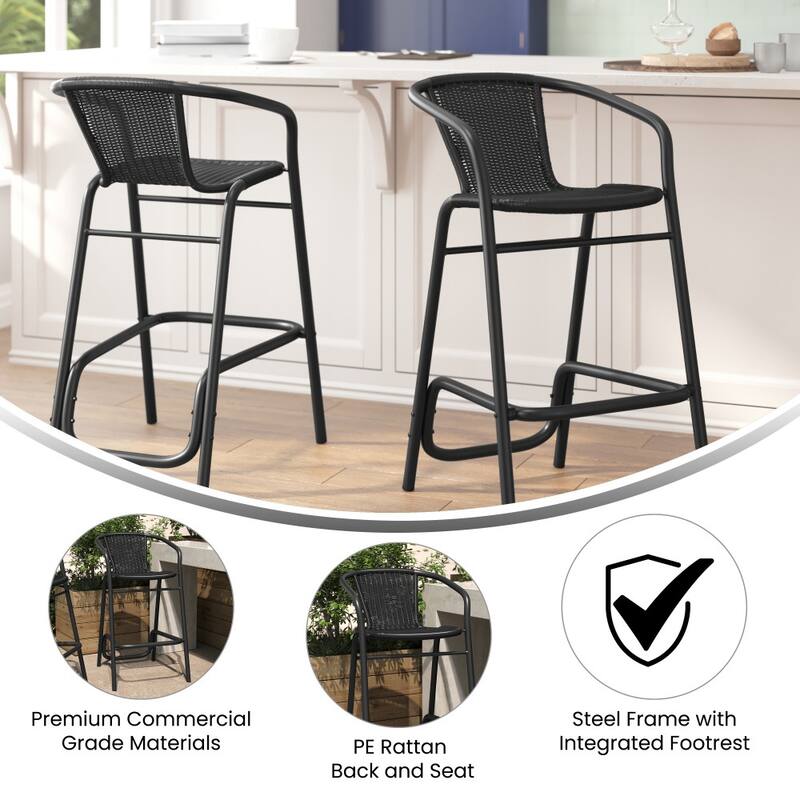 2PK Indoor/Outdoor Rattan Restaurant Barstools