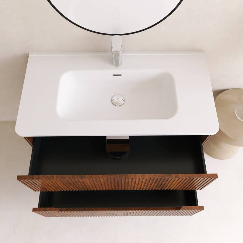 Floating Bathroom Vanity Integrated White Ceramic Sink