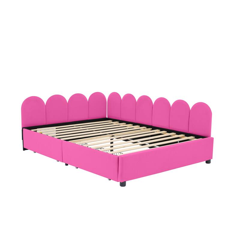 Velvet Upholstered Daybed with Two Drawers and Soft Headboard