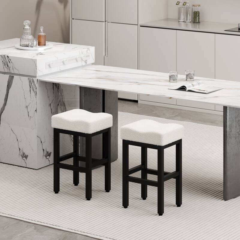 XINMICS Bar Stools, 27 Inches Modern Counter Height Bar Stools, Metal Legs Backless Upholstered Saddle Stool Chair