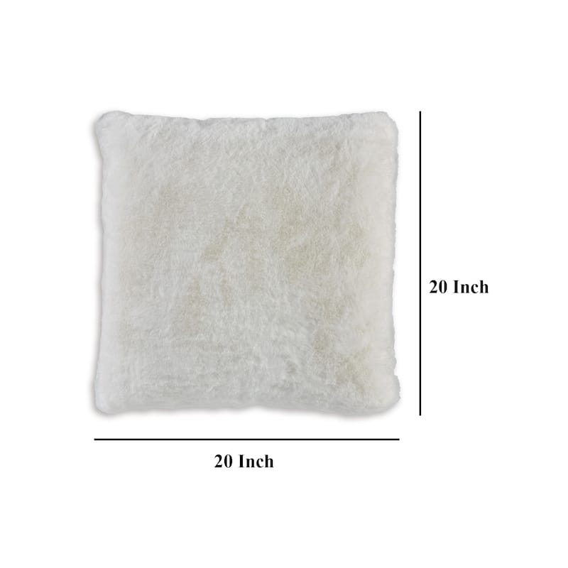 Dift Square Accent Throw Pillow, 20 Inch, White Faux Rabbit Fur Face