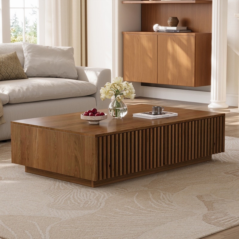 Farmhouse Solid Wood Rectangular Hidden Storage Coffee Table with Drawers, 47.2*23.6"