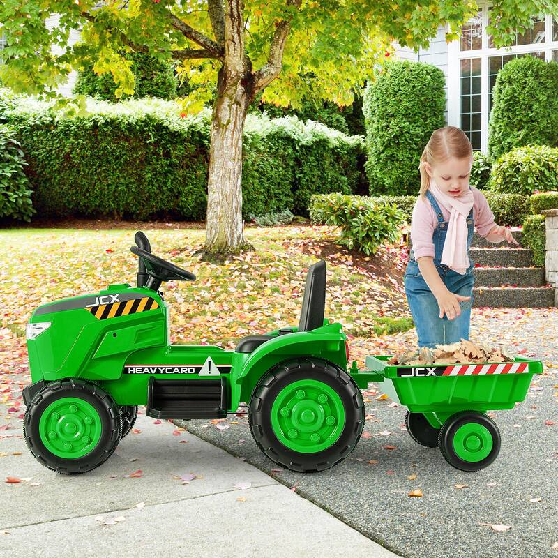 Gymax 2-in-1 Electric Toy Car 12V Kids Ride On Tractor w/ Trailer