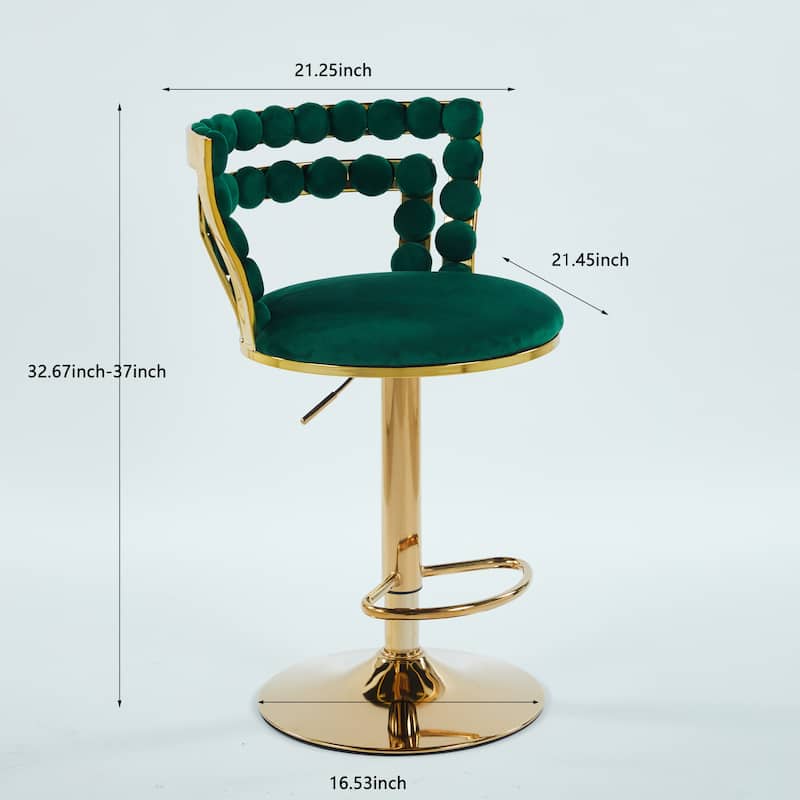 Bar Stools Set of 2, Adjustable Upholstered Bar Stools with Backrest, Dining Chairs with Iron Tube Legs and Footrest