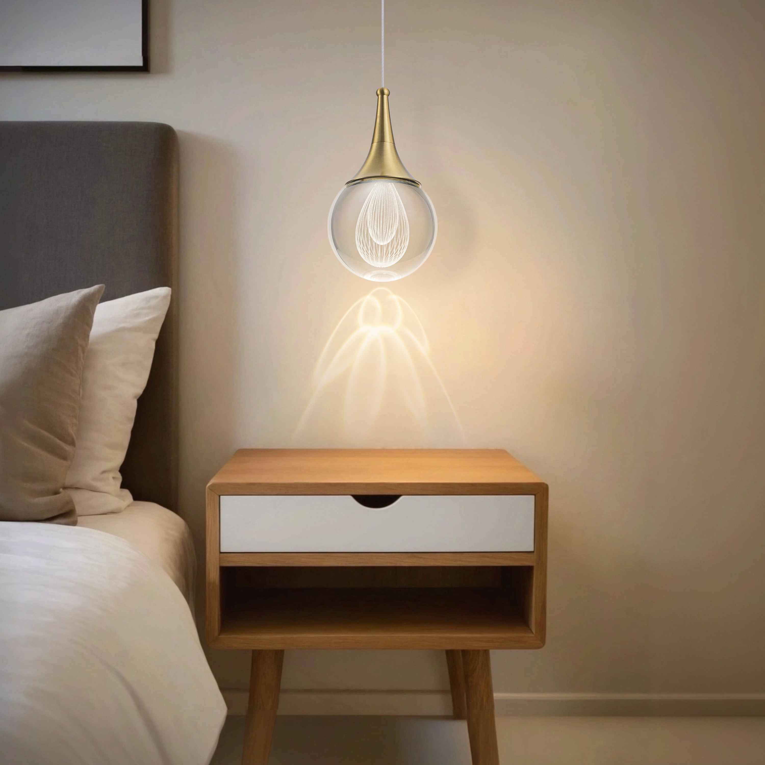 Starsky 1-Light LED 4500K Teardrop Crystal Small Pendant - Gold