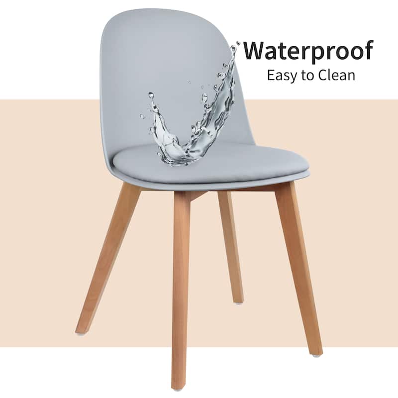 Set of 2 Plastic Dining Chairs Padded Cushion Faux Leather Wooden Legs For Kitchen Waiting Room Outdoor Party
