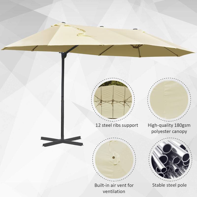 Outdoor 14ft Double-Sided Extra Large Market Umbrella with Crank, Cross Base