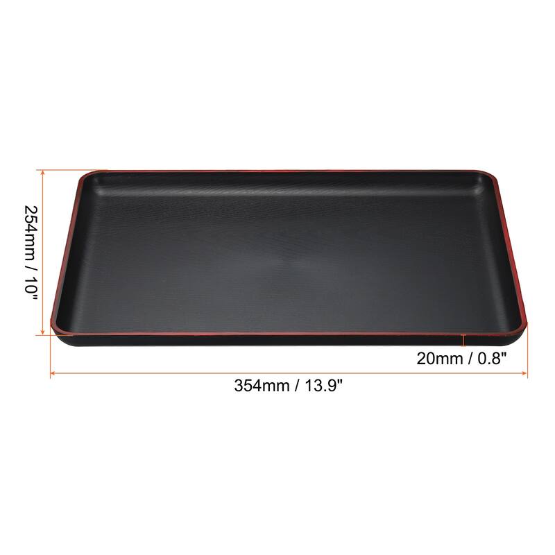 Japanese Style Plastic Rectangular Tray, Wood Grain Food Serving Tray - Black - 13.9" x 10"