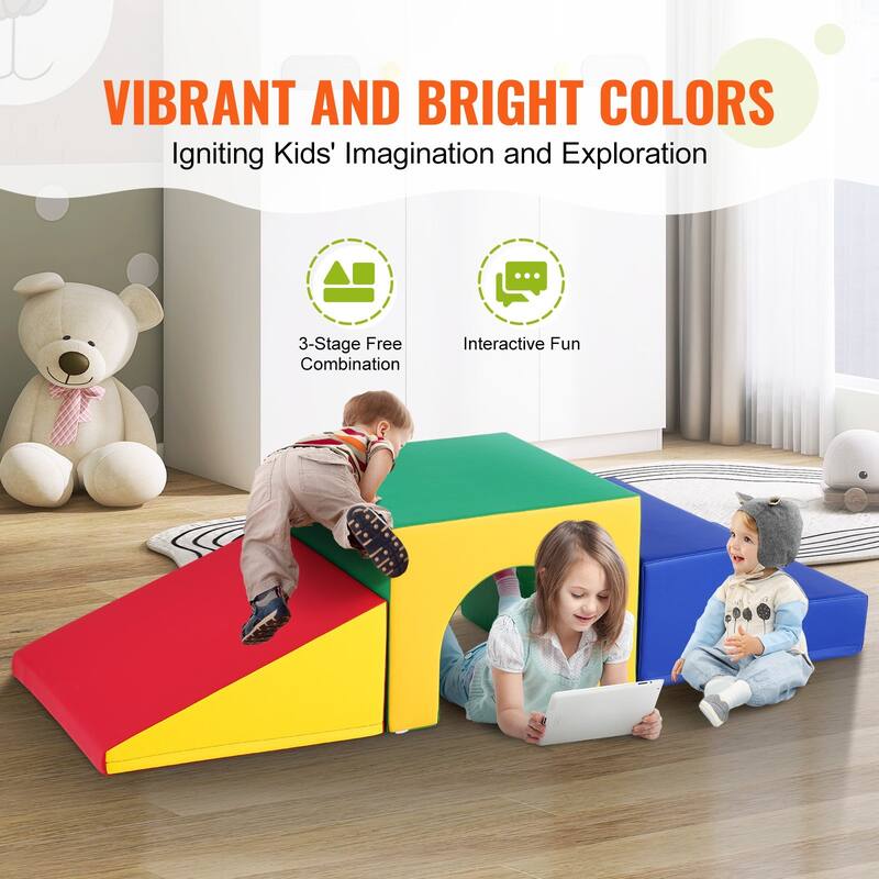 Multi Color Foam Climbing Tunnel Set for Kids with Pads and Ramp - Multi Color